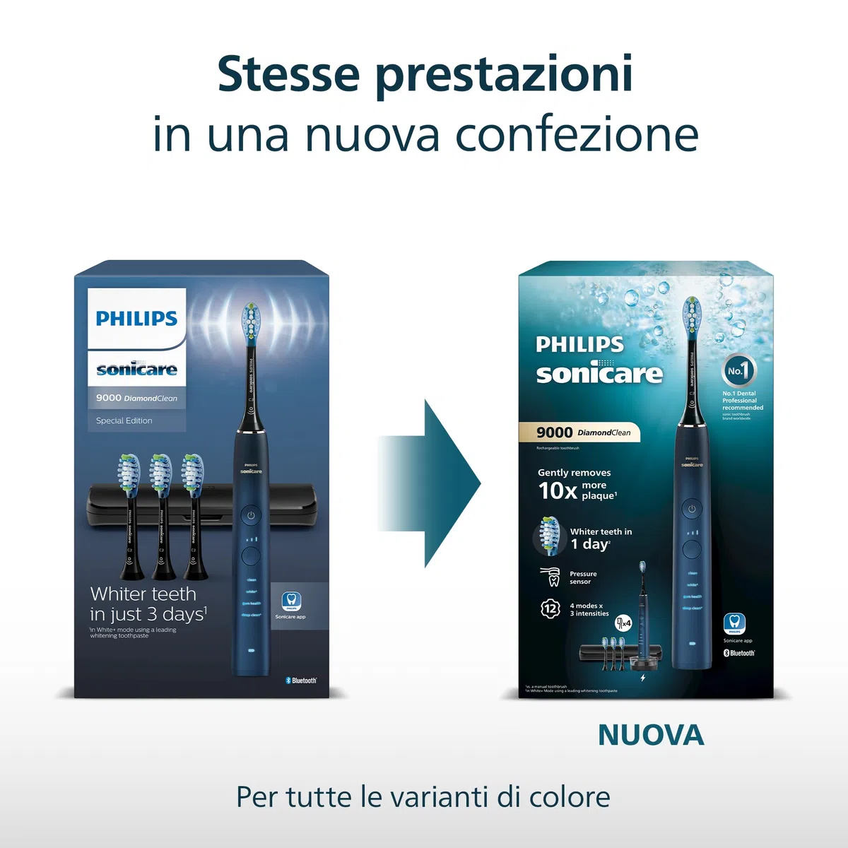 Philips Sonicare Spazzolino elettrico DiamondClean serie 9000 edizione speciale: per pulizia dei denti e igiene orale, blu scuro, 4 testine Premium Plaque C3 (modello HX9911/89)