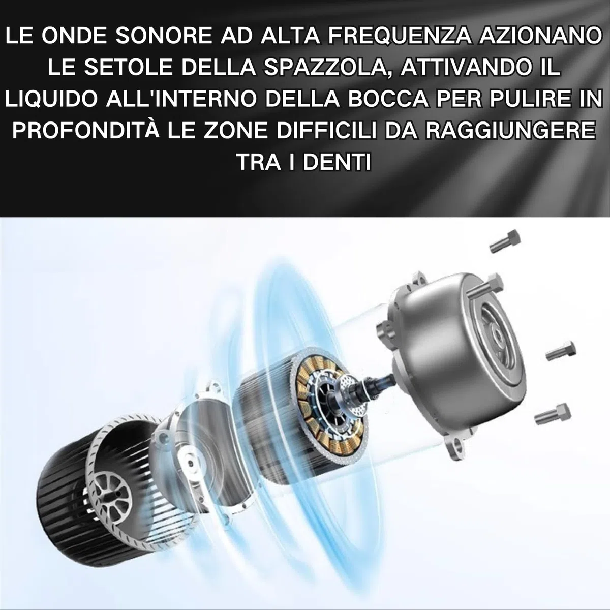Spazzolino Elettrico Sonico per Adulti, 4 Testine 6 Modalità, Spazzolino Sonico Denti per Adulti, Spazzolini Elettrici, Spazzolino Electrico Ricarica Rapida Portatile, IPX7 Impermeabile, Nero